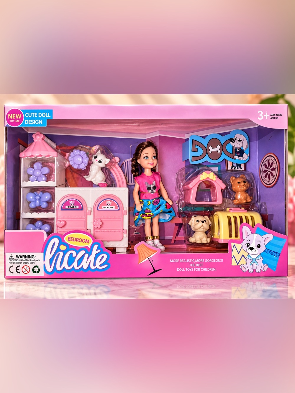 Licute Doll & Pet Playset with Pink Accessories